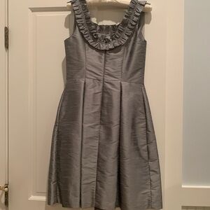 Gray Sleeveless A-Line Dress with Ruffled Neckline